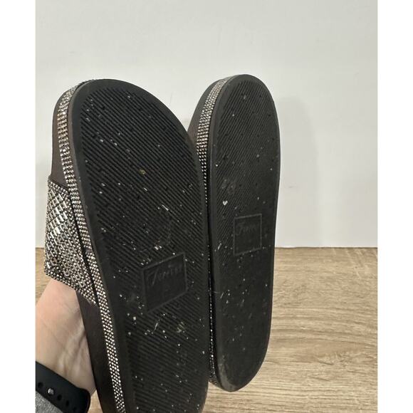 Forever Womens Slides Black Rhinestone Sandals Size 8 Slip On‎ Comfort Gemstones - Picture 7 of 7